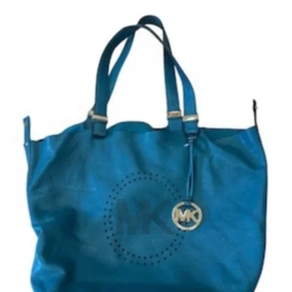 Michael Kors hobo perforated logo teal leather bag - Picture 8 of 8